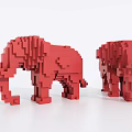 Decorative Ornament Set of Two Red Pixel Style Elephants for Home Decor