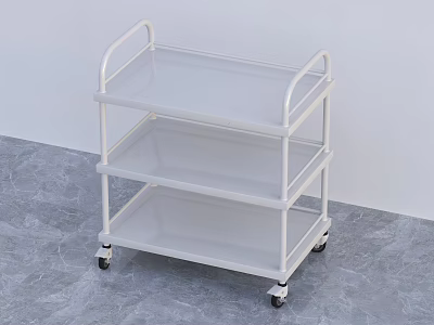 White Three Tier Rolling Cart with Storage Shelves and Mobile Wheels 3d model