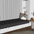 Cozy Living Room Corner With Black Bench Pillows Small Table Green Plant And Pumpkin Decoration