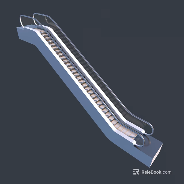Modern Escalator With Stainless Steel Handrails And Moving Steps Design 3d model 