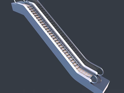 Modern Escalator With Stainless Steel Handrails And Moving Steps Design 3d model