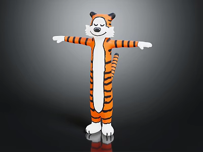 Cartoon Tiger Mascot Figure Standing With Open Arms Orange Black Stripes White Paws 3d model