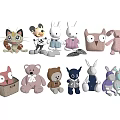 Various Plush Toys Including Cat Mouse Rabbit Owl Teddy Bear and Robot Designs