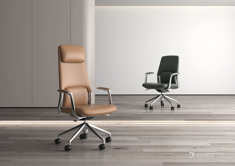 Modern High Back Office Chairs Brown and Dark Green Design Metal Frame Swivel Wheels 3d model 