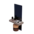 Modern Vanity Table with Mirror Stool Cosmetics and Magazine on Top