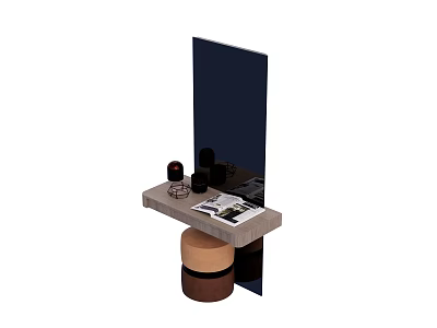 Modern Vanity Table with Mirror Stool Cosmetics and Magazine on Top 3d model