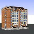 Red Brick Multi Storey Apartment Building With Balconies Windows And Dark Roof