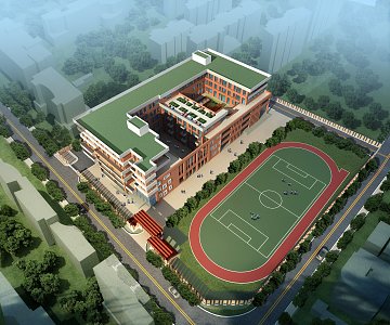 Modern school bird's eye view 3d model