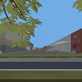 Expansive Industrial Warehouse District With Multiple Buildings Green Fields And Truck Parking