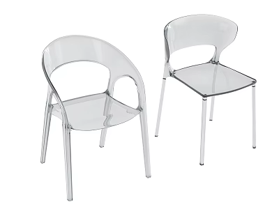 Modern Transparent Acrylic Leisure Chairs With Curved Back And Clear Frame Design 3d model