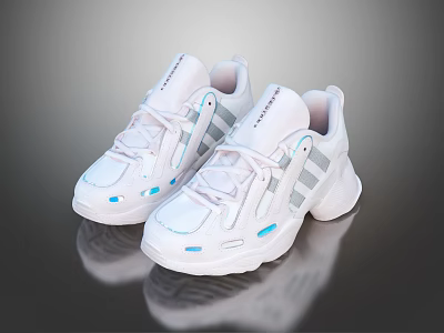 Modern White Sneakers With Gray Stripes Blue Accents And Chunky Sole 3d model