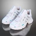 Modern White Sneakers With Gray Stripes Blue Accents And Chunky Sole