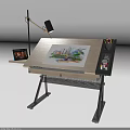 Modern Art Drawing Workstation With Adjustable Lamp Colorful Illustration And Tools
