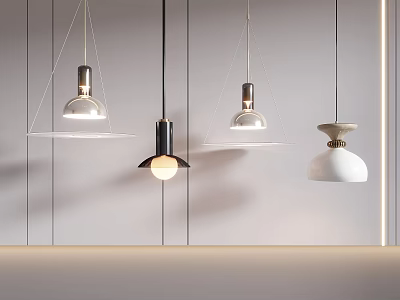 Modern Pendant Lights with Contemporary Designs Black White Metal Shades in Minimalist Setting 3d model