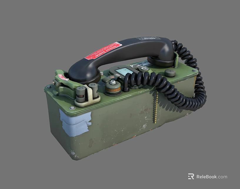 Vintage Mobile Phone With Green Case Black Handset And Coiled Cord 3d model 