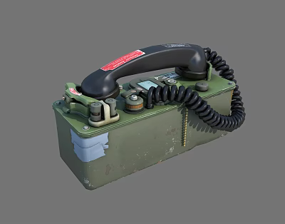 Vintage Mobile Phone With Green Case Black Handset And Coiled Cord 3d model