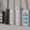 Various Power Strips With Multiple Outlets And USB Ports In Different Colors 3d model
