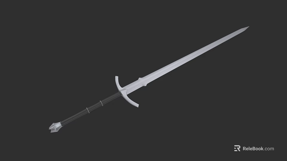 Medieval Sword With Long Sharp Metal Blade And Decorative Hilt Design 3d model 