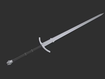 Medieval Sword With Long Sharp Metal Blade And Decorative Hilt Design 3d model