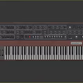Electronic Musical Synthesizer Keyboard With Red Casing Blue Control Panel And Black White Keys