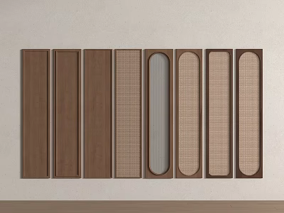 Wooden Wall Panels With Different Textured Patterns And Oval Openings On Light Wall 3d model