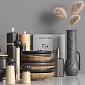 Modern Kitchen Utensils With Black Cookware Wooden Cutting Boards Cups Eggs Blueberries And Spice Jars