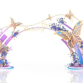 Elegant Decorative Butterfly Arch With Golden Butterflies Purple Blue Flowers And Intricate Floral Details