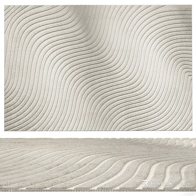 Light Beige Square Rug With Wavy Curved Lines And Soft Texture Design 3d model 