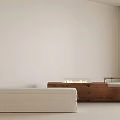 Elegant White And Wooden Sofa Bench With Metal Rail And Ambient Lighting