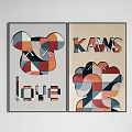 Colorful Geometric Wall Art With Bear Head KAWS Text And X Eyes Design
