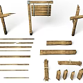 Rustic Wooden Scene Components With Signposts Sticks Planks And Bundled Wood