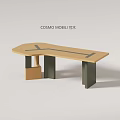 Modern L Shaped Desk With Light Wood Top Dark Green Legs And Sleek Structure
