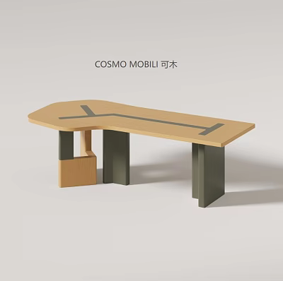 Modern L Shaped Desk With Light Wood Top Dark Green Legs And Sleek Structure 3d model