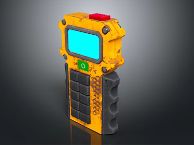 Vintage Yellow Doorbell with Blue Screen Green Button Red Top Textured Keypad and Handle Design 3d model