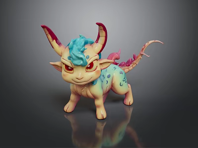 Cute Fantasy Game Movie Character with Turquoise Mane Pink Horns and Spotted Body 3d model