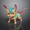 Cute Fantasy Game Movie Character with Turquoise Mane Pink Horns and Spotted Body