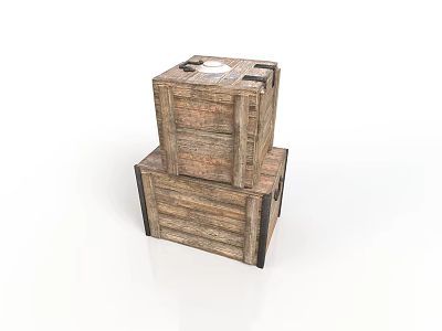 Vintage Wooden Crates Stacked Together On White Background With Rustic Wood Texture 3d model