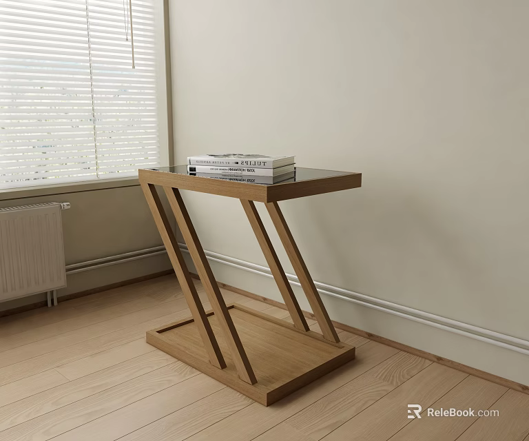 Modern Minimalist Wooden Side Table With Cross Leg Design In Living Room Space 3d model 