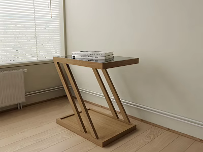 Modern Minimalist Wooden Side Table With Cross Leg Design In Living Room Space 3d model