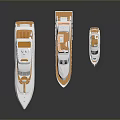 Three Modern White Yachts With Orange Accents On Reflective Water Surface Design