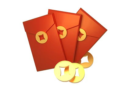 Festive Traditional Decorative Ornament Set with Red Envelopes and Gold Coins 3d model