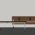 Modern Office Desk With Wooden Top White Legs Mobile Casters And Backboard Hooks