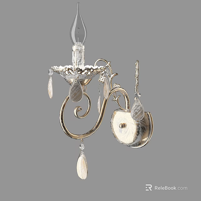 Elegant Classic Wall Lamp With Curved Metal Frame And Crystal Droplets For Home Decor 3d model 
