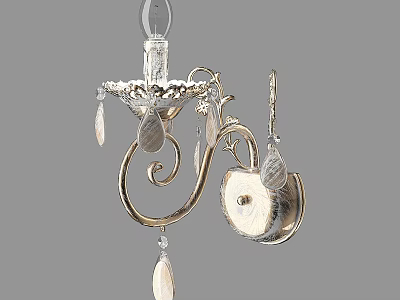 Elegant Classic Wall Lamp With Curved Metal Frame And Crystal Droplets For Home Decor 3d model