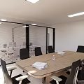 Modern Conference Room With Large Wooden Table Black Office Chairs And Glass Windows