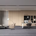 Modern Office Interior With Sofa Area Work Desk Wellness Bookshelf Floor Lamp And Gray Carpet