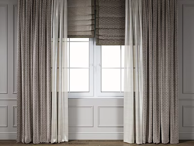Elegant Layered Curtains With Sheer Panels And Textured Fabric For Window Treatment 3d model
