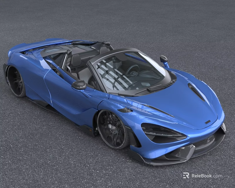 Blue McLaren Open Top Convertible Sports Car With Streamlined Body And Black Wheels 3d model 