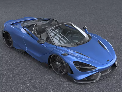 Blue McLaren Open Top Convertible Sports Car With Streamlined Body And Black Wheels 3d model