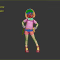 3D Girl Character Model In Pink Shirt Orange Shorts Goggles Brown Belt And White Sneakers
